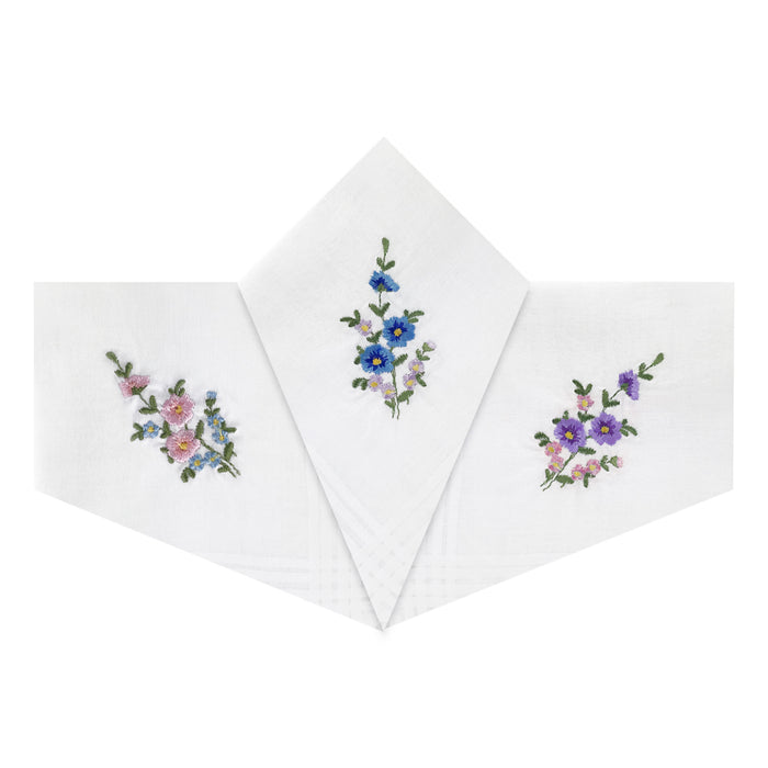 Warwick & Vance Women's 100% Cotton Assorted White Floral Handkerchiefs 3 Pack