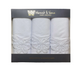 Box of three white handkerchiefs with lace details, branded Warwick & Vance.