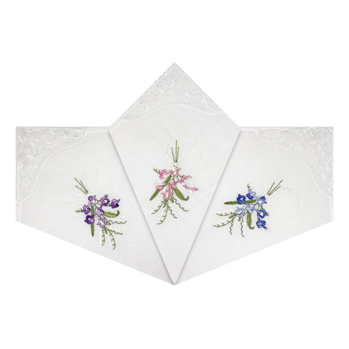 Warwick & Vance Women's 100% Cotton Assorted White Floral & Scallop Edge Handkerchiefs 3 Pack