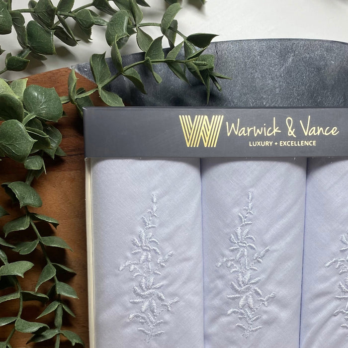 Warwick & Vance Women's 100% Cotton White Floral Embroidered Handkerchiefs 3 Pack