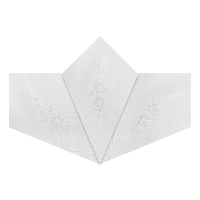 Warwick & Vance Women's 100% Cotton White Floral Embroidered Handkerchiefs 3 Pack