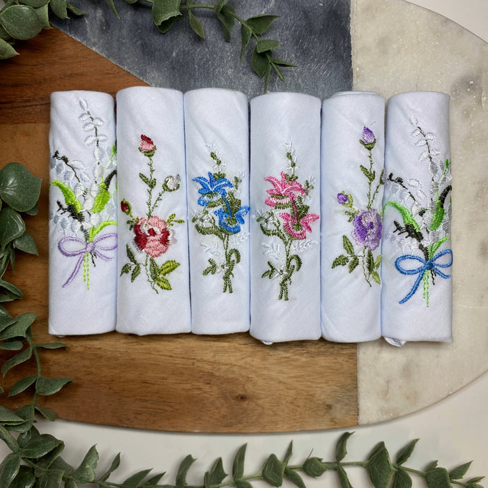 Warwick & Vance Women's 100% Cotton White Floral Embroidered Handkerchiefs 6 Pack