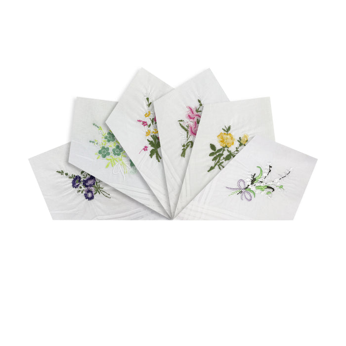 Warwick & Vance Women's 100% Cotton White Floral Embroidered Handkerchiefs 6 Pack