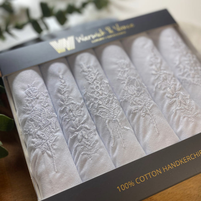 Warwick & Vance Women's 100% Cotton All White Floral Embroidered Handkerchiefs