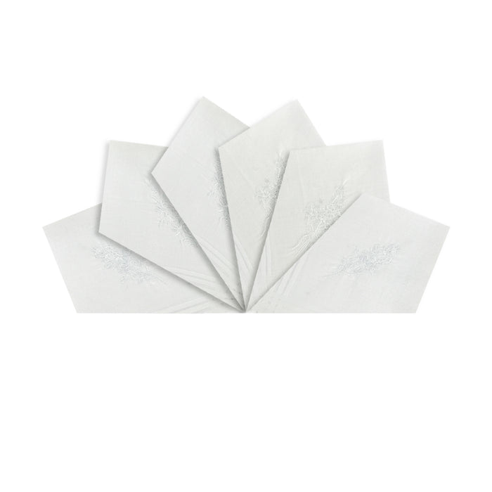 Warwick & Vance Women's 100% Cotton All White Floral Embroidered Handkerchiefs
