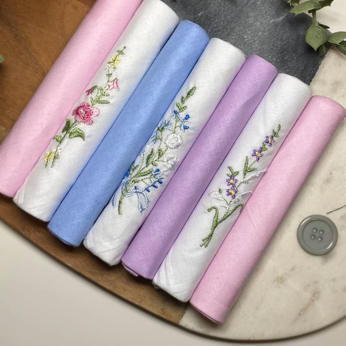 Warwick & Vance Women's 100% Cotton Floral Embroidered Handkerchiefs 7 Pack