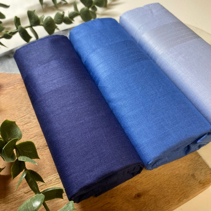 Warwick & Vance Men's 100% Cotton Blue Plain & Satin Edge Handkerchiefs