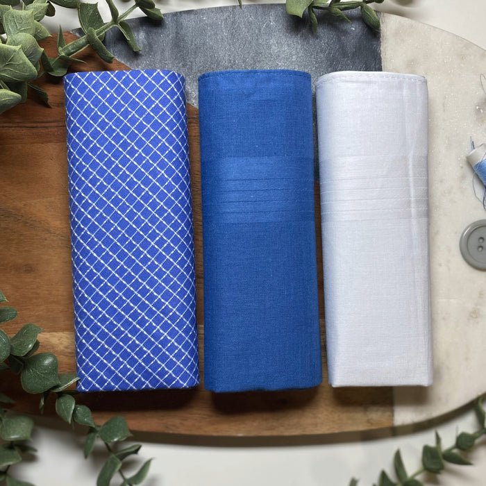 Warwick & Vance Men's 100% Cotton Blue & White Check Handkerchiefs 3 Pack