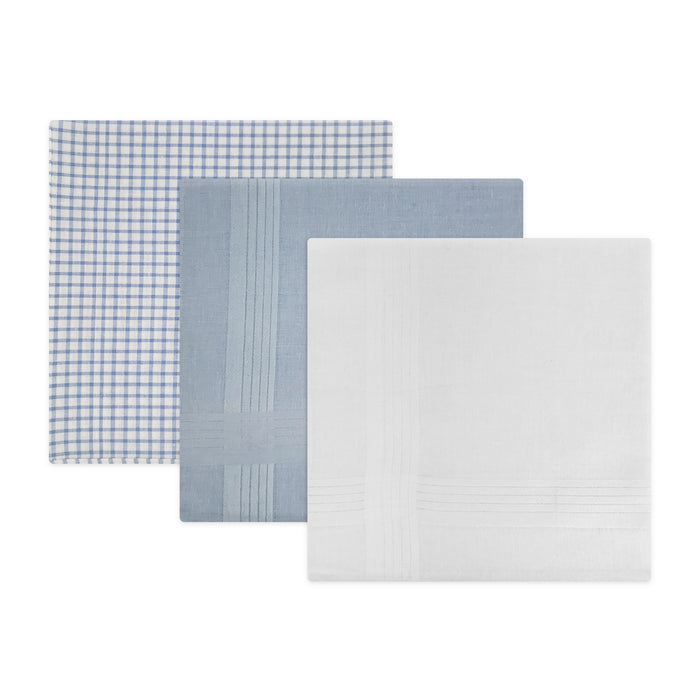 Warwick & Vance Men's 100% Cotton Blue & White Check Handkerchiefs 3 Pack