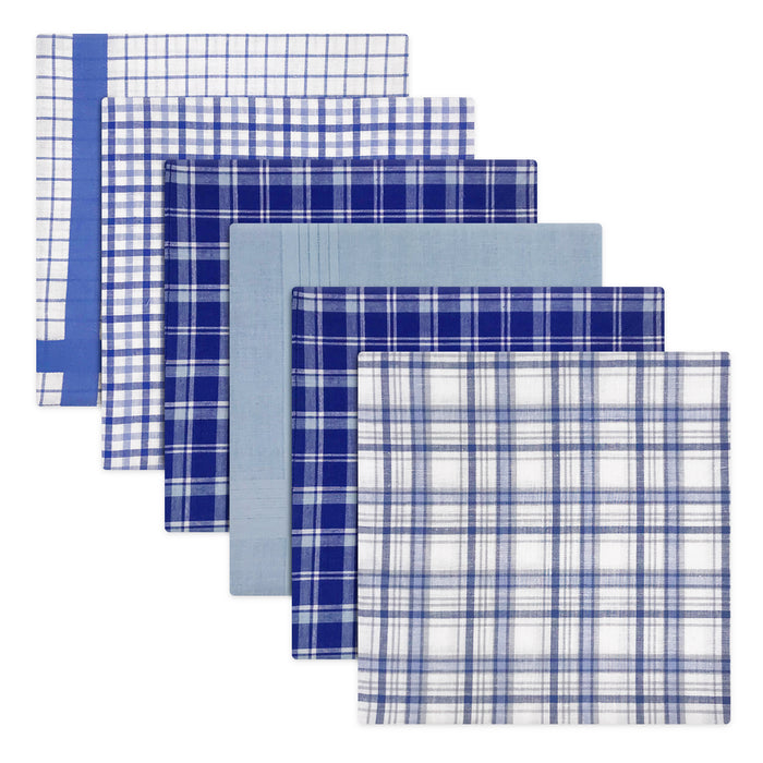 Warwick & Vance Men's Blue Or Purple Check Cotton Handkerchiefs 6 Pack