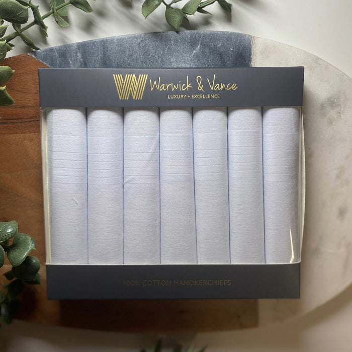 Warwick & Vance Men's 100% Cotton All White Satin Edge Handkerchiefs 7 Pack