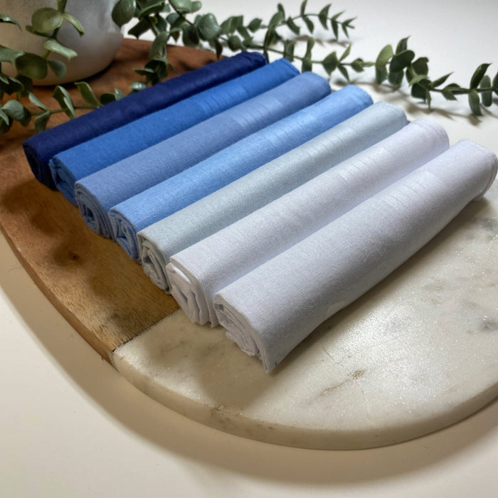 Warwick & Vance Men's 100% Cotton Dyed Blue & White Plain Handkerchiefs 7 Pack
