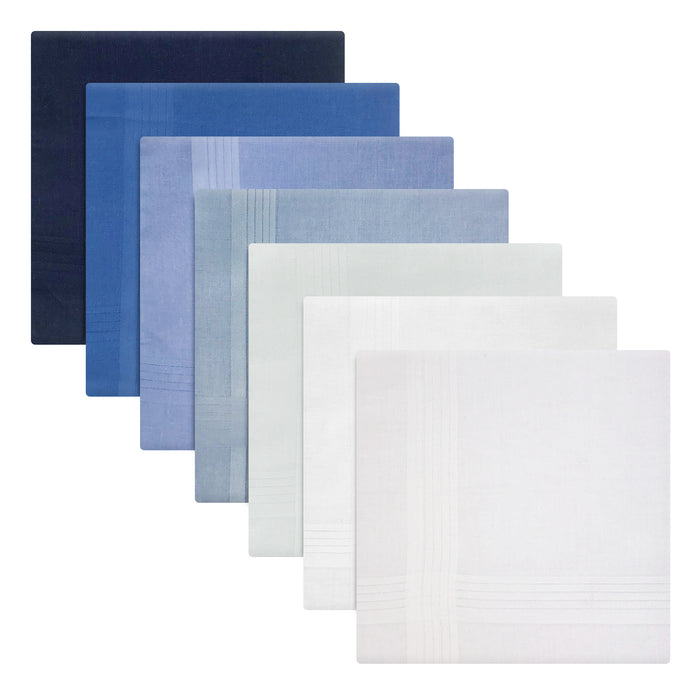 Warwick & Vance Men's 100% Cotton Dyed Blue & White Plain Handkerchiefs 7 Pack