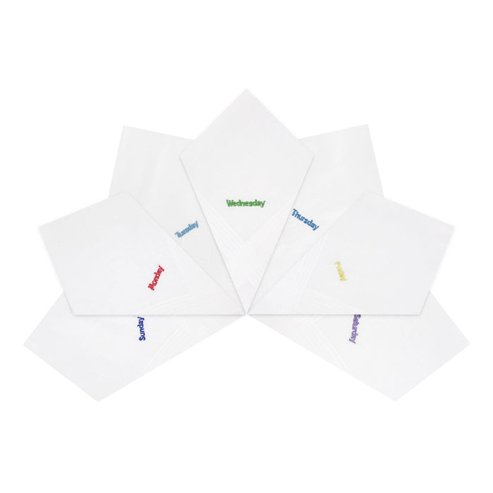 Warwick & Vance Men's  100% Cotton Weekday Embroidered Handkerchiefs 7 Pack