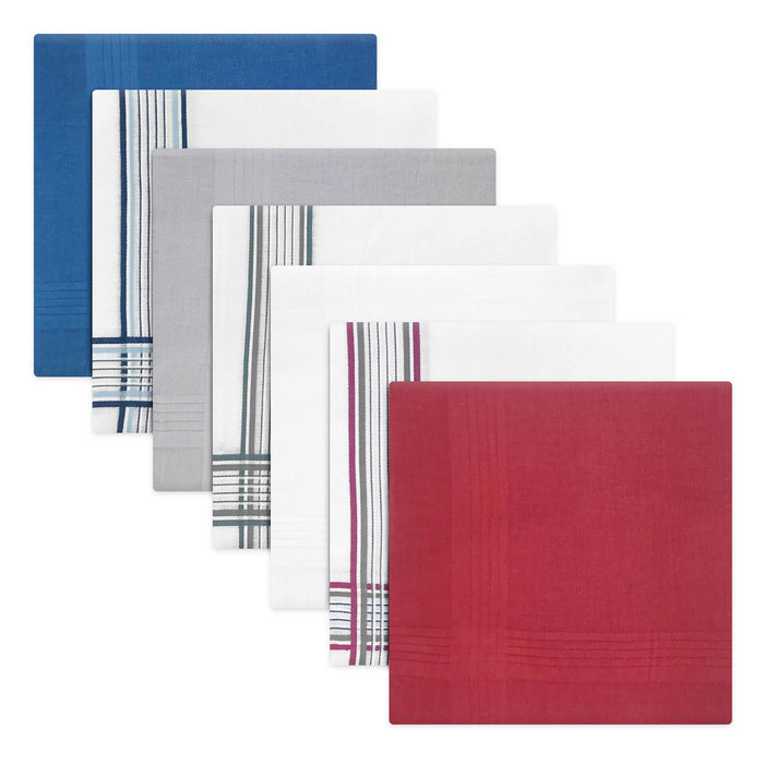 Warwick & Vance Men's 100% Cotton Dyed Red, Blue & White Check Handkerchiefs 7 Pack