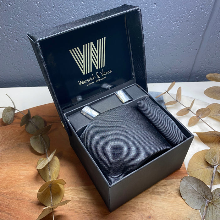 Warwick & Vance Formal Neck Tie, Handkerchief And Cufflinks Luxury Gift Box Sets