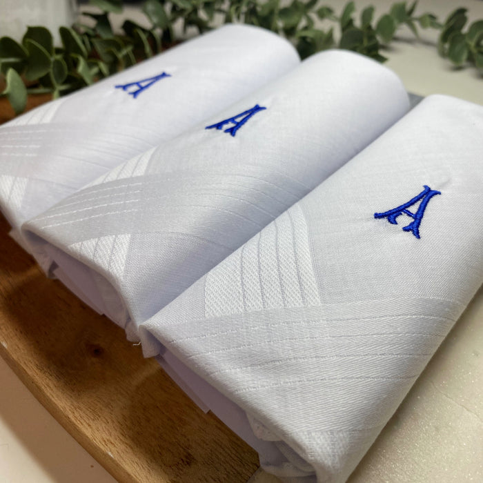 Warwick & Vance Men's Embroidered Initials 100% Cotton White Handkerchiefs 3 Pack