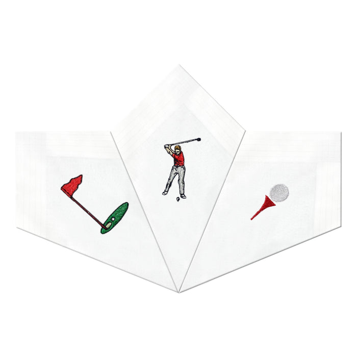 Warwick & Vance Golf Embroidered 3 Pack Men's Handkerchiefs