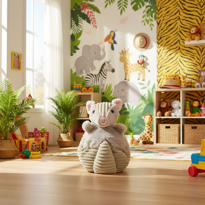 Plush toy shaped like a hedgehog on a white background