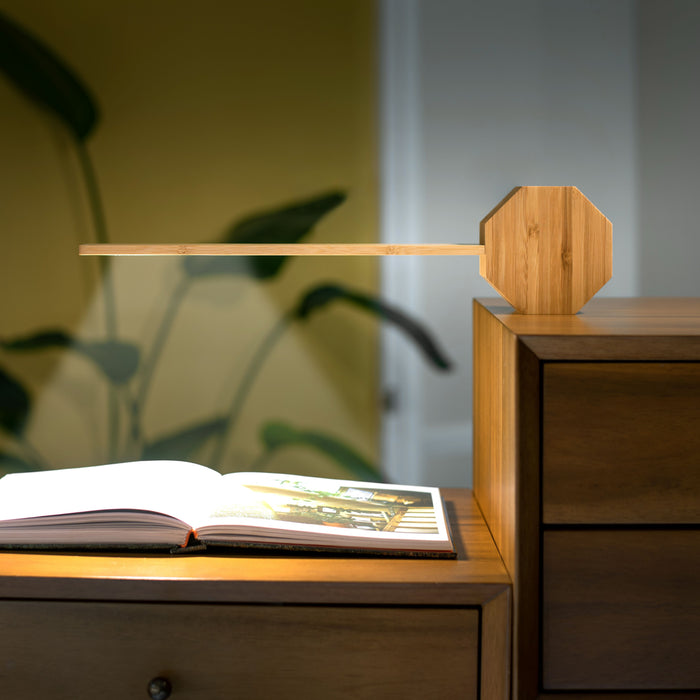 Gingko Octagon One Plus Natural Wood Alarm Clock & LED Desk Lamp