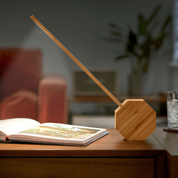Gingko Octagon One Plus Natural Wood Alarm Clock & LED Desk Lamp
