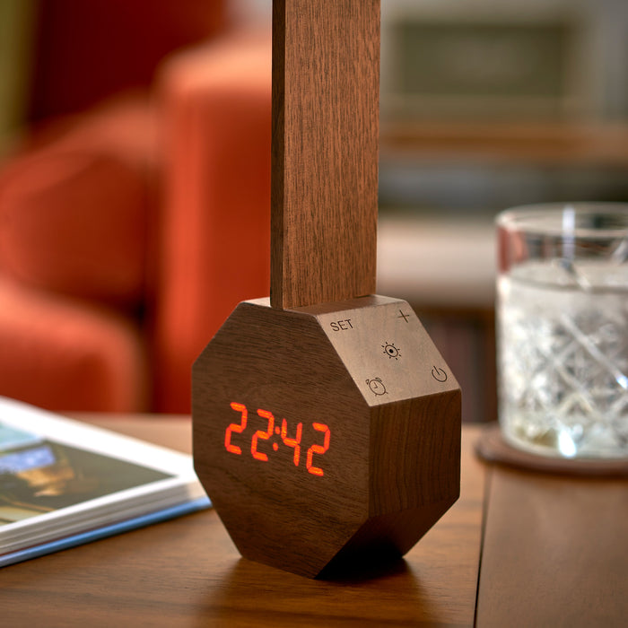 Gingko Octagon One Plus Natural Wood Alarm Clock & LED Desk Lamp