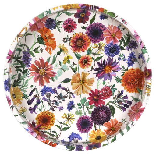 Round tray with colorful floral design on a white background