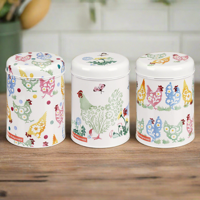 Emma Bridgewater Polka Dot Hens Set Of Three Storage Canisters 'Tea, Coffee, Sugar' Jars