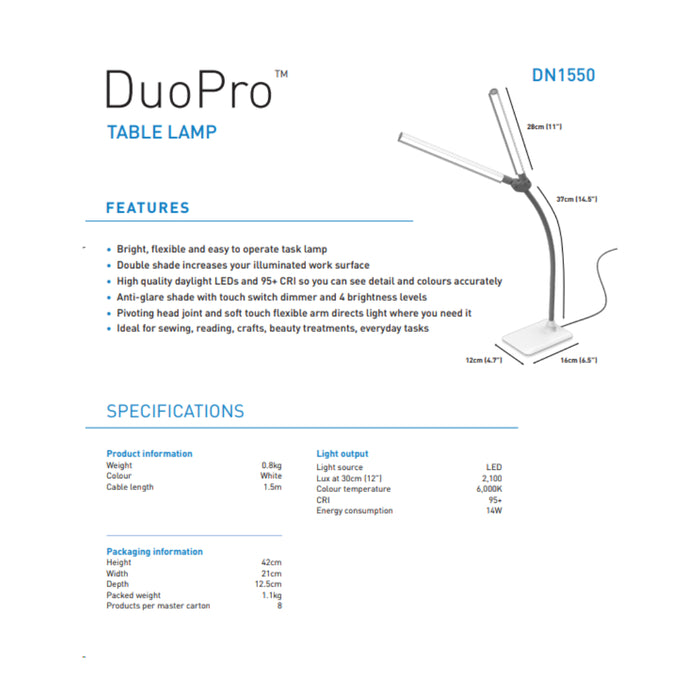 The Daylight DuoPro Led Table Lamp