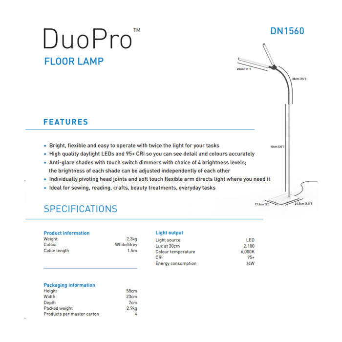 The Daylight Company DuoPro LED Flexible Anti-Glare Floor Lamp