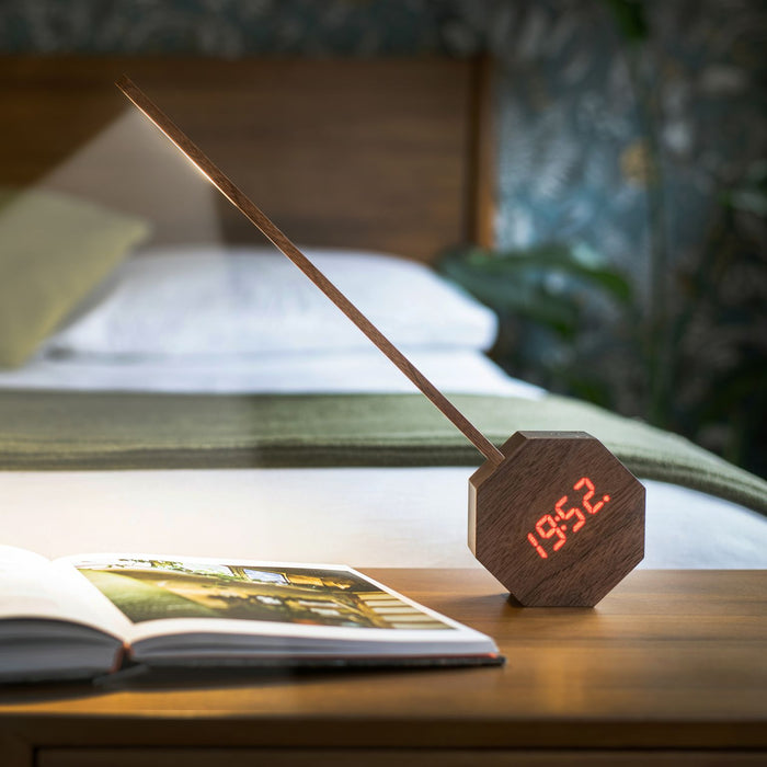 Gingko Octagon One Plus Natural Wood Alarm Clock & LED Desk Lamp