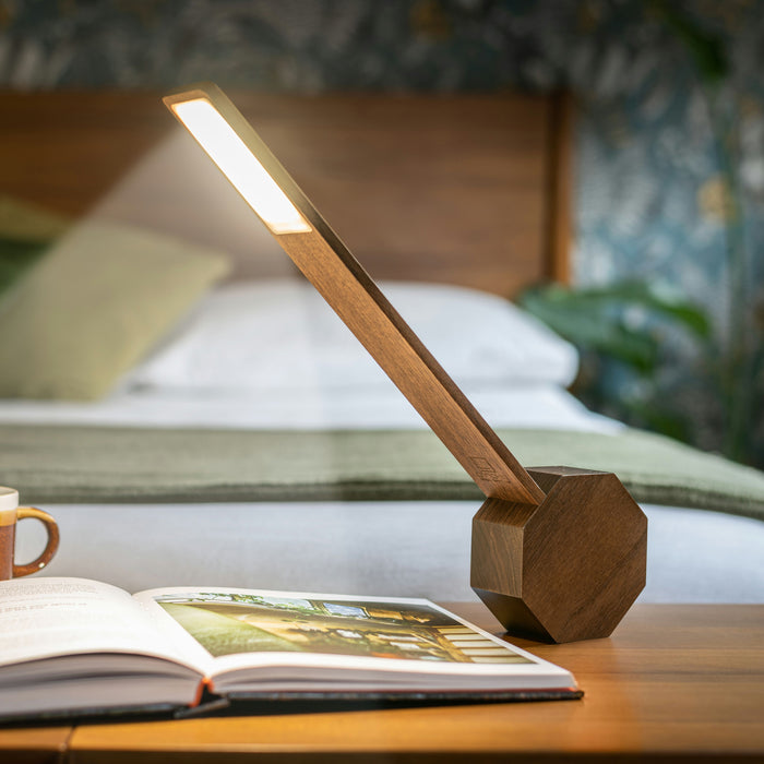 Gingko Octagon One Plus Natural Wood Alarm Clock & LED Desk Lamp