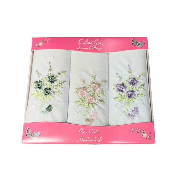 Spence Bryson Ladies Floral 100% Cotton Handkerchiefs 3 Pack