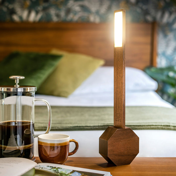Gingko Octagon One Plus Natural Wood Alarm Clock & LED Desk Lamp