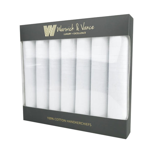 Set of 6 rolled up white cotton handkerchiefs presented in a gift box 