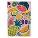 abstract fruit design tea towel with blue and red pop art background