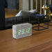 Gingko brick LED click clock in an ash coloured wooden effect displaying the time in light green