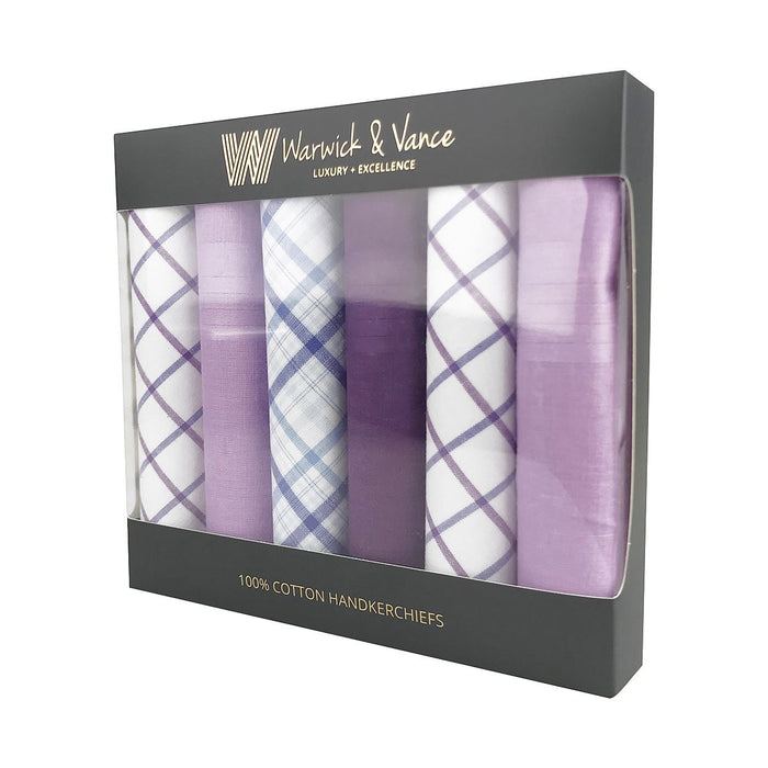 Warwick & Vance Men's Blue Or Purple Check Cotton Handkerchiefs 6 Pack