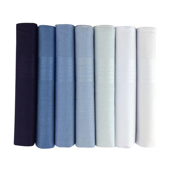 Warwick & Vance Men's 100% Cotton Dyed Blue & White Plain Handkerchiefs 7 Pack