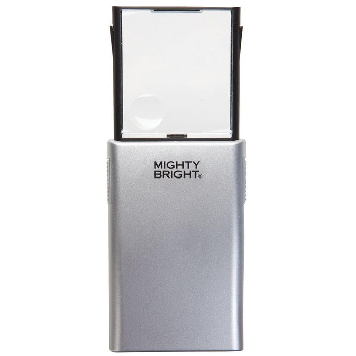 mightybright 2" pop up magnifier in silver with black outer edge