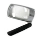 2" by 4" folding lighted magnifier in silver with black ergonomic handle