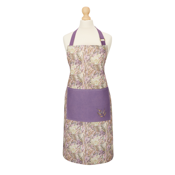 Floral Heather Purple Apron With Purple Neck Strap & Front Pocket