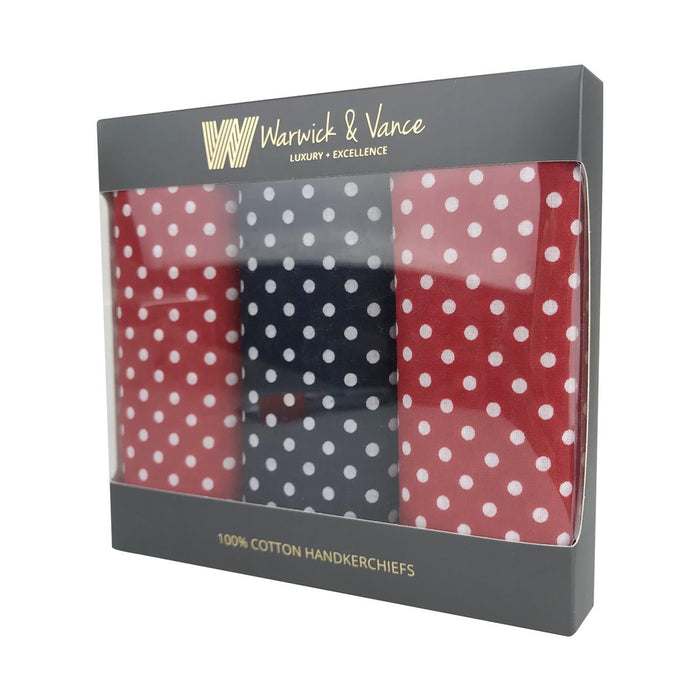 Warwick & Vance Men's 100% Cotton Polka Dots Supersize Handkerchiefs 3 Pack