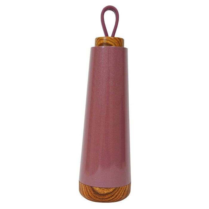 Water Bottle With Handle Loop Shimmery Pink & Wood Effect with a lid.