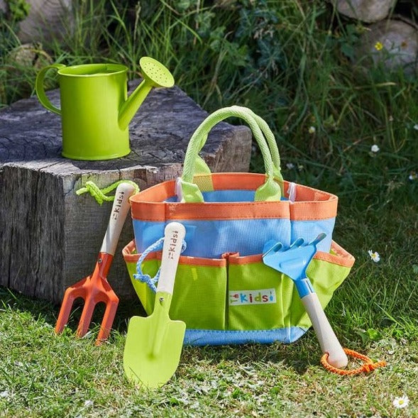 Children's Gardening Outdoor Tool Kit Set With Rake, Fork, Spade, Watering Can & Bag
