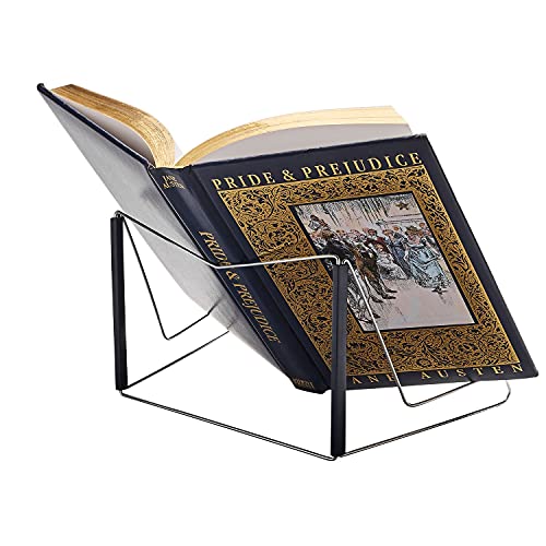 Silver Book Stand Cookbook & Tablet Holder Adjustable With 2 Metal Page Holders