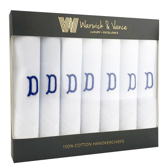 Warwick & Vance Men's Embroidered Initials 100% Cotton White Handkerchiefs 7 Pack