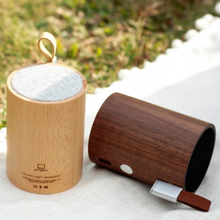 Gingko Natural Wood Drum LED Light Bluetooth Speaker