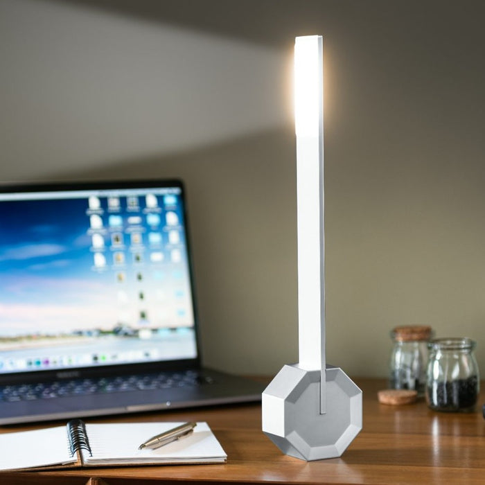 Silver Aluminium Gingko Design Octagon Desk Lamp On Office Desk 