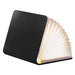 black leather effect gingko smart book desk light, open and illuminated